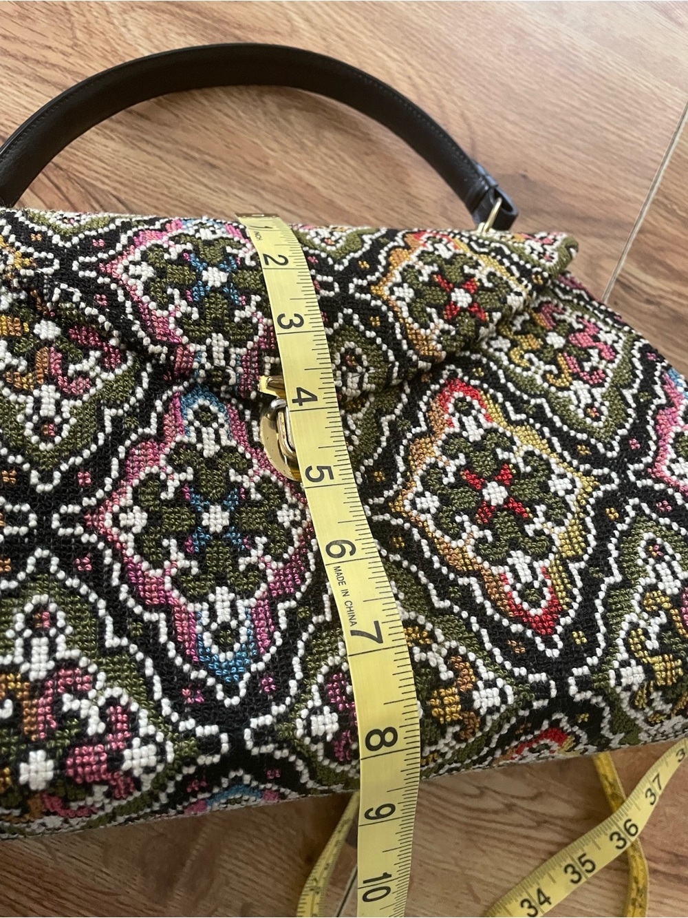 VINTAGE Beaded Tapestry Top-Handle Satchel in Multicolor - Picture 4 of 4